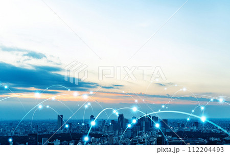 現代都市と通信ネットワーク　広告・バナー向けコピースペースありビジュアル 112204493