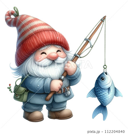 Gnome holding a fishing rod 112204840