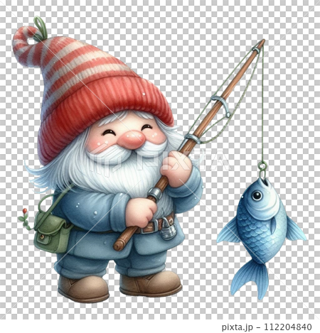 Gnome holding a fishing rod 112204840