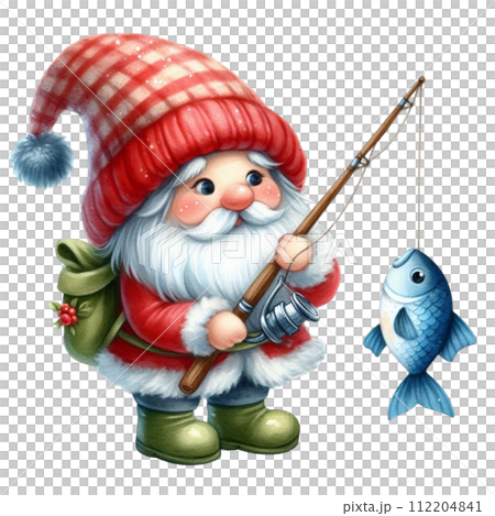Gnome holding a fishing rod 112204841