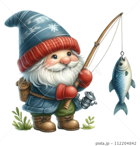 Gnome holding a fishing rod Gnome holding a fishing rod 112204842