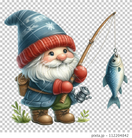 Gnome holding a fishing rod Gnome holding a fishing rod 112204842