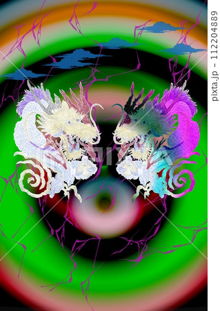 カラフルな光の中の龍のイラスト 112204889
