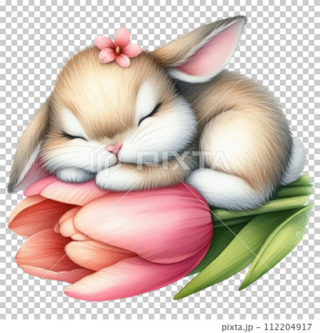 Cute rabbit sleeping on a flower 112204917
