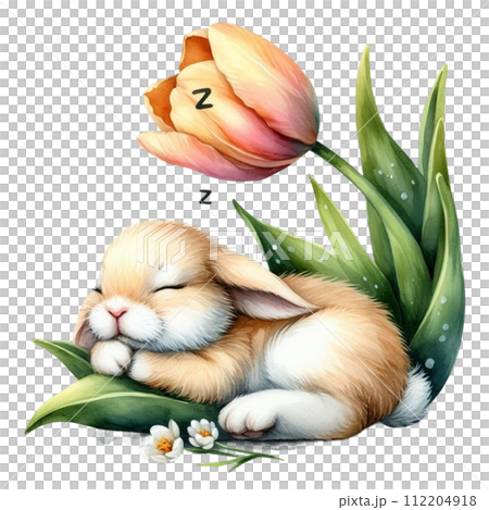 Cute rabbit sleeping on a flower 112204918