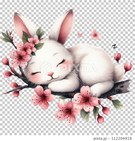 Cute rabbit sleeping on a flower 112204919