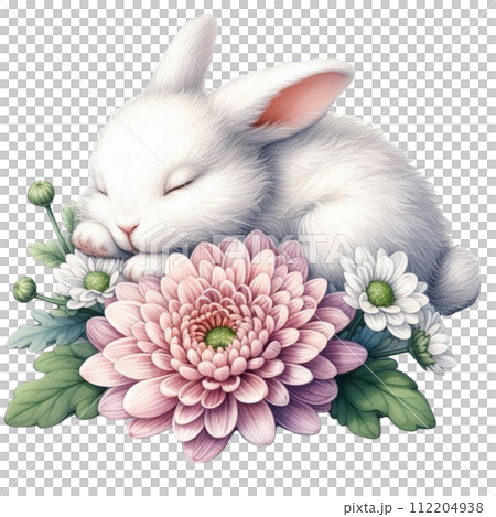 Cute rabbit sleeping on a flower 112204938