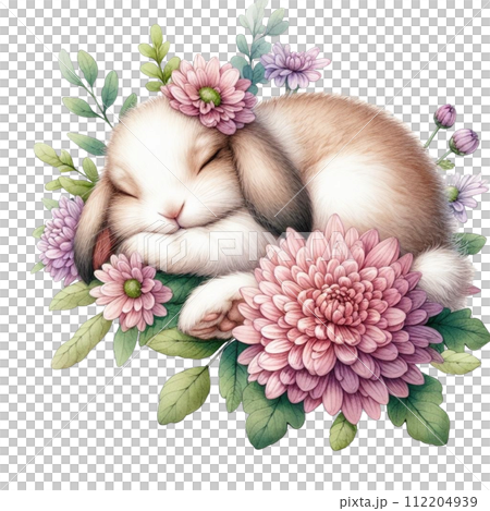 Cute rabbit sleeping on a flower 112204939