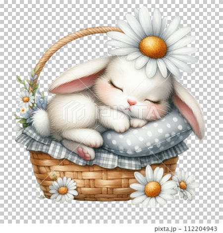 Cute rabbit sleeping on a flower Cute rabbit sleeping on a flower 112204943