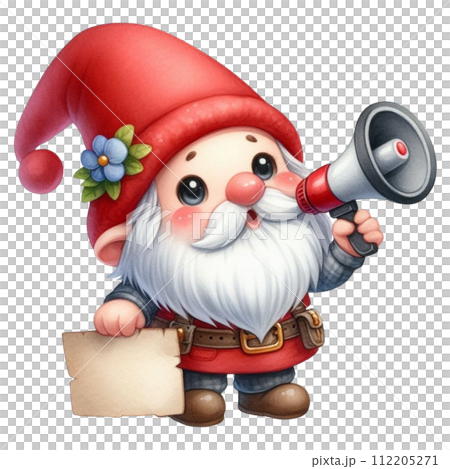 Gnome Cute holding a megaphone Gnome Cute holding a megaphone 112205271