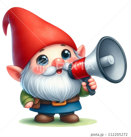 Gnome Cute holding a megaphone Gnome Cute holding a megaphone 112205272
