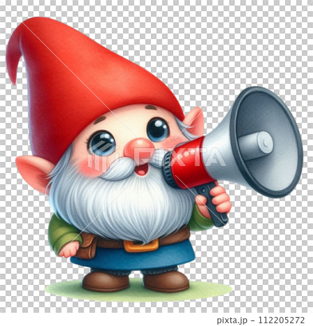 Gnome Cute holding a megaphone Gnome Cute holding a megaphone 112205272