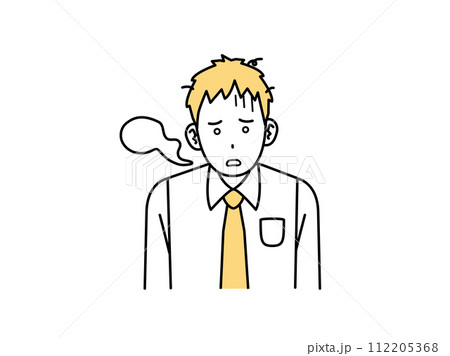 ショックを受けて放心状態になる若い会社員の男性のイラスト 112205368