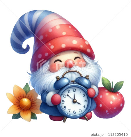 Gnome Cute holding an alarm clock 112205410