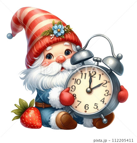Gnome Cute holding an alarm clock 112205411