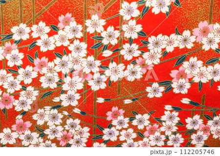 美しく華桜模様桜模様日本の伝統的紙すき和紙の四季の千代紙 112205746