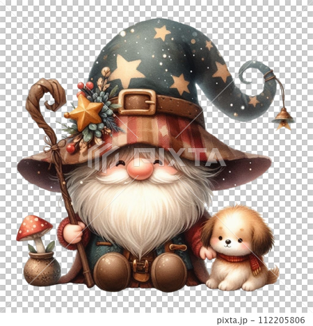 Gnome hug a cute dog clipart watercolor 112205806