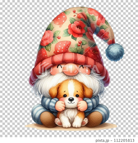 Gnome hug a cute dog clipart watercolor 112205813