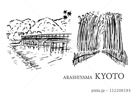 京都嵐山の景色筆絵 京都嵐山の景色筆絵 112206193