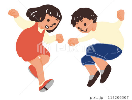 ジャンプする男女の子どものイラスト 112206307
