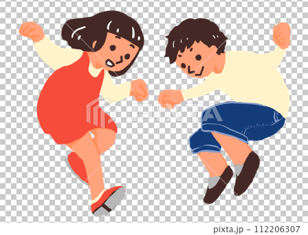 ジャンプする男女の子どものイラスト 112206307