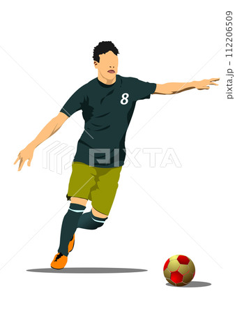 Soccer player with ball. Colored 3d Vector illustration for designers Soccer player with ball. Colored 3d Vector illustration for designers 112206509