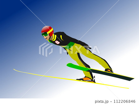 Ski Jumping Winter Sports. 3d vector color illustration 112206846