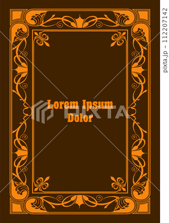 Gold ornament on green background. Can be used as invitation card. Vector illustration 112207142