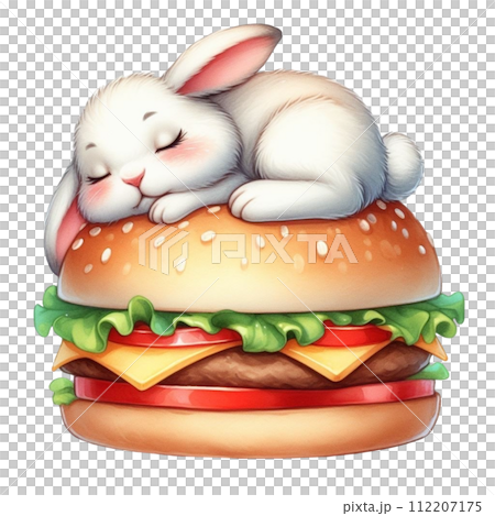 rabbit sleeping on hamburger clipart watercolor 112207175