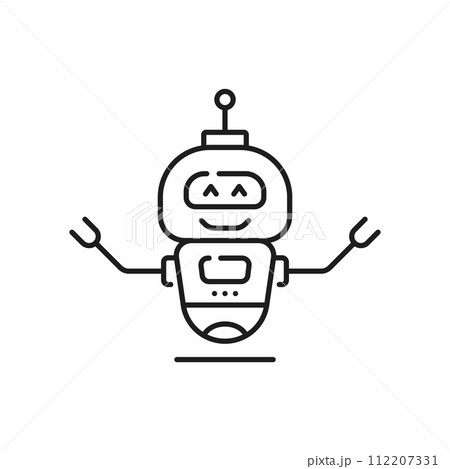 Robot line and outline icon. Isolated vector automaton or artificial intelligence symbol. Tech sign embodying futuristic chatbot innovation with streamlined design conveying essence of modern robotics 112207331