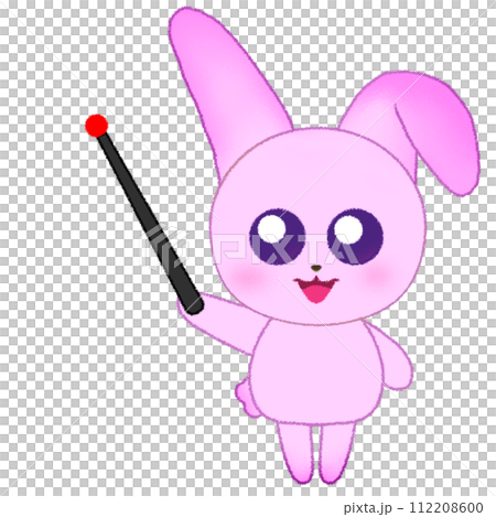 Crayon illustration of a rabbit raising its hand and holding a pointing stick Crayon illustration of a rabbit raising its hand and holding a pointing stick 112208600