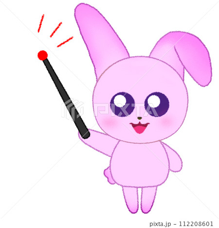 手をあげて指し棒を持つウサギのクレヨンイラスト 手をあげて指し棒を持つウサギのクレヨンイラスト 112208601