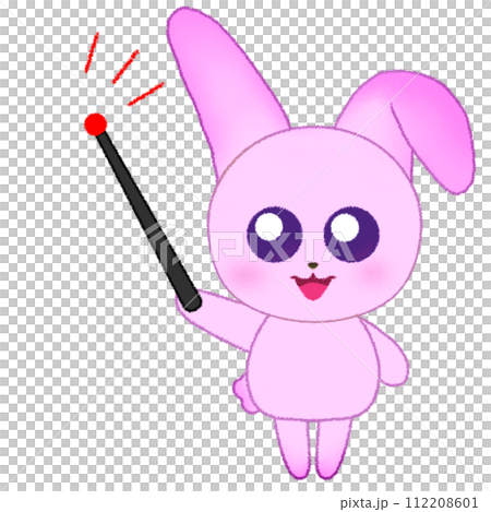 兔子舉起手並拿著指點棒的蠟筆插圖 112208601