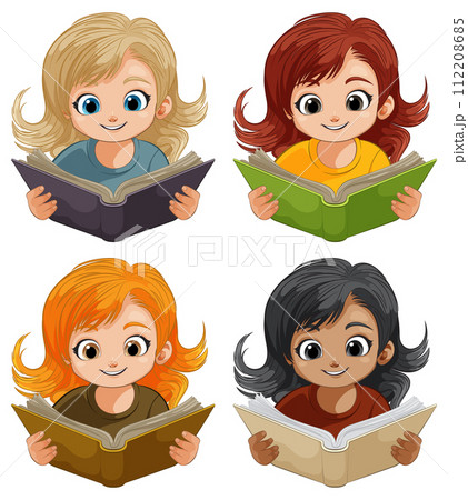 Diverse Children Enjoying Reading Books Diverse Children Enjoying Reading Books 112208685