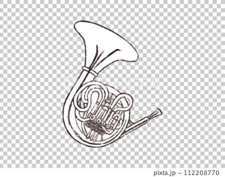 ホルン　楽器　音楽　手描き　線画　イラスト 112208770