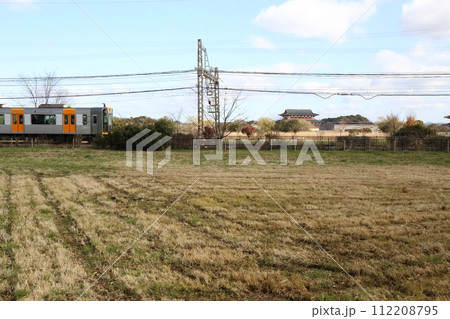 近鉄電車と平城宮跡(大極殿・大極門) / 奈良市 近鉄電車と平城宮跡(大極殿・大極門) / 奈良市 112208795