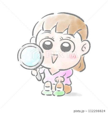 虫眼鏡を持つ女の子　水彩 112208824