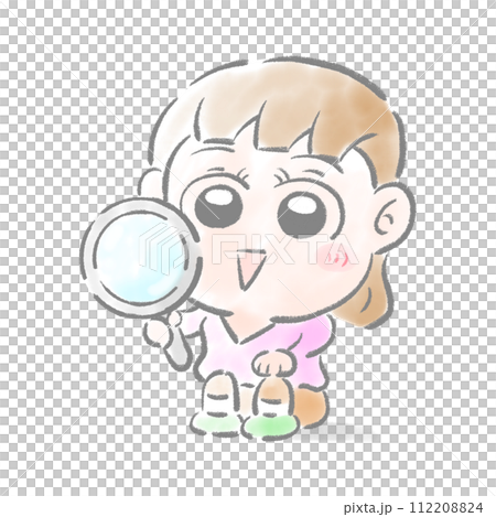 虫眼鏡を持つ女の子　水彩 112208824