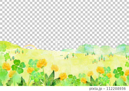 たんぽぽが咲く丘　水彩イラスト 112208936