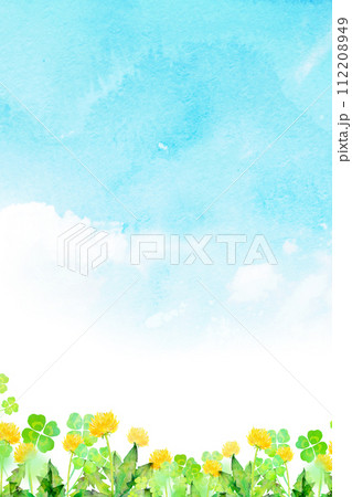 たんぽぽが咲く丘　水彩イラスト 112208949