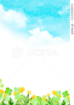 たんぽぽが咲く丘 水彩イラスト たんぽぽが咲く丘 水彩イラスト 112208953
