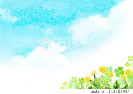 たんぽぽが咲く丘　水彩イラスト 112208954