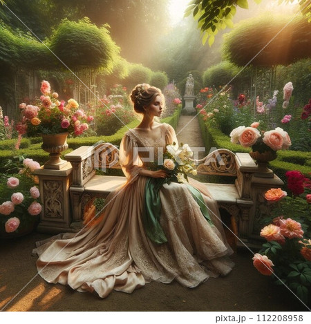 Young lady in beautiful garden  112208958