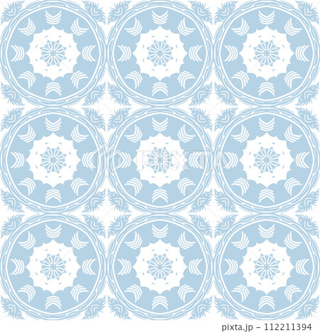 Blue and white patterned surface with geometric shapes 112211394