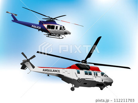 Ambulance and Police Helicopters. Vector 3d illustration 112211703