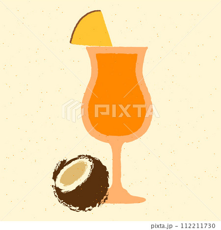 Orange cocktail with pineapple and coconut. Pina colada in stemware glass. Milkshake Orange cocktail with pineapple and coconut. Pina colada in stemware glass. Milkshake 112211730