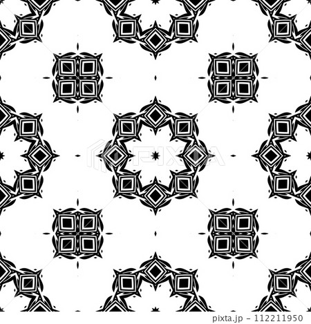 Black and white vintage seamless pattern. Floral ornamental monochrome damask background. Black and white vintage seamless pattern. Floral ornamental monochrome damask background. 112211950