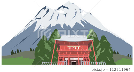 津軽富士と岩木山神社 観光地イラストアイコン 津軽富士と岩木山神社 観光地イラストアイコン 112211964