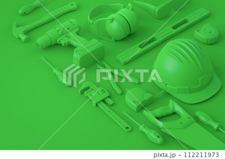 Isometric view of monochrome construction tools for repair on 112211973
