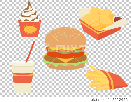 ハンバーガーとポテトやナゲットなどのイラスト	 112212433